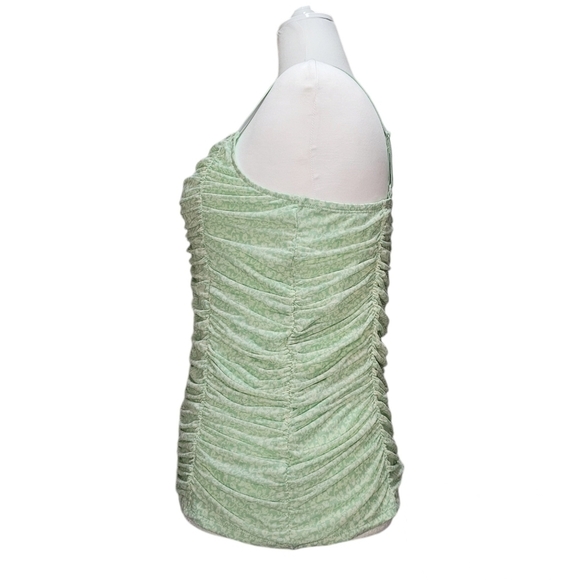 Torrid Stretch Mesh Cropped Shirred Cami Green with Cream Floral Print - Picture 4 of 7